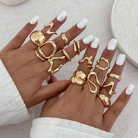 Thumbnail for Geometric 14pcs Chunky Irregular Curved Waterdrop Ring Set - ArtGalleryZen