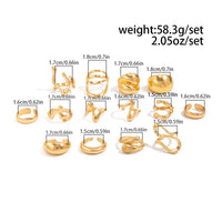 Thumbnail for Geometric 14pcs Chunky Irregular Curved Waterdrop Ring Set - ArtGalleryZen