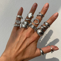 Thumbnail for Geometric 14pcs Gold Silver Plated Glossy Hollow Cross Ring Set - ArtGalleryZen