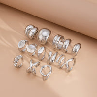 Thumbnail for Geometric 14pcs Gold Silver Plated Glossy Hollow Cross Ring Set - ArtGalleryZen