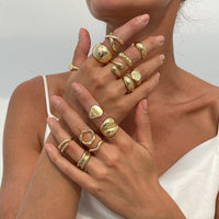 Thumbnail for Geometric 14pcs Gold Silver Plated Glossy Hollow Cross Ring Set - ArtGalleryZen