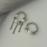 Thumbnail for Geometric 2pcs Pearl Irregular Beaded Tassel Ring Set - ArtGalleryZen