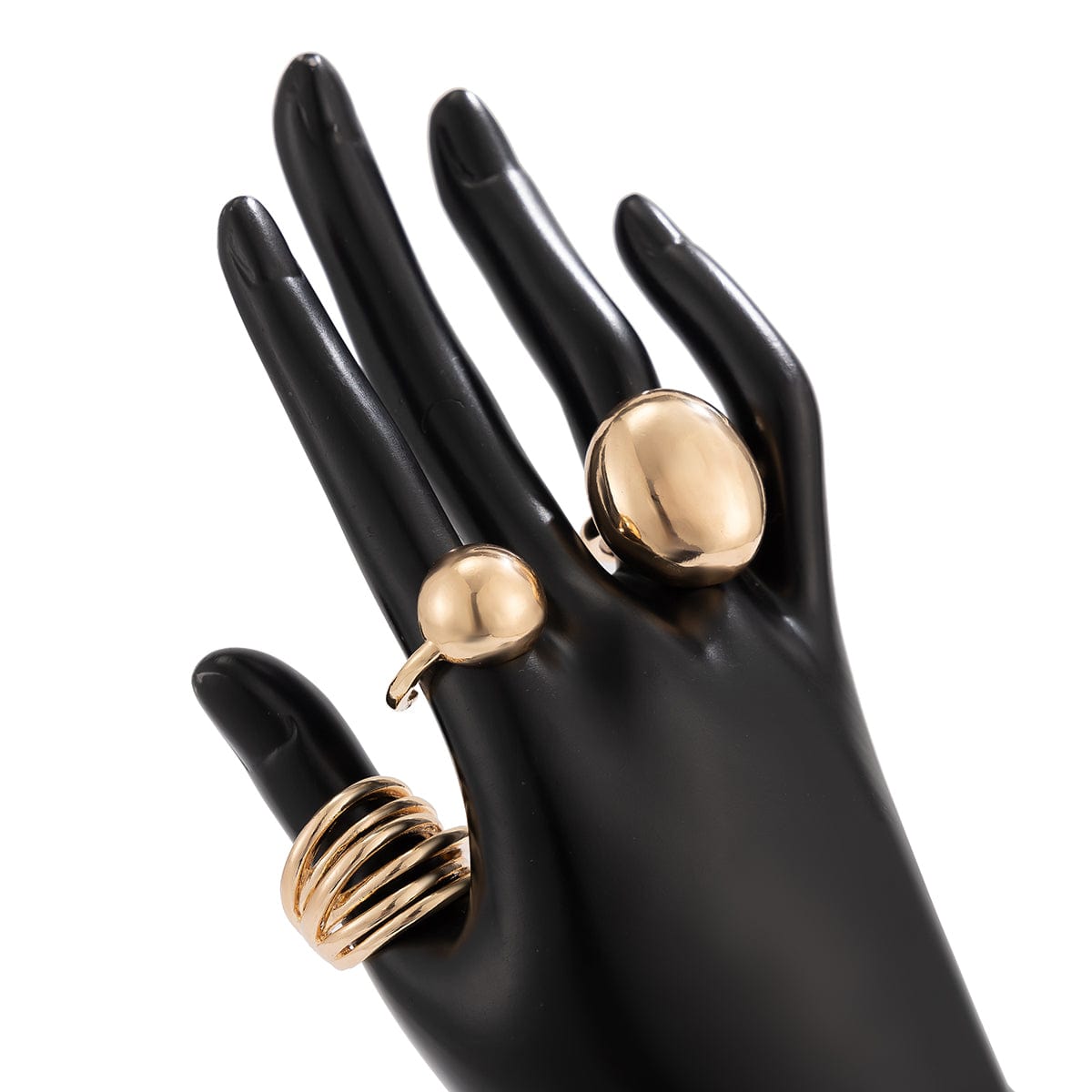 Geometric 3Pcs Chunky Glossy Hollow Ring Set - ArtGalleryZen