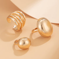 Thumbnail for Geometric 3Pcs Chunky Glossy Hollow Ring Set - ArtGalleryZen