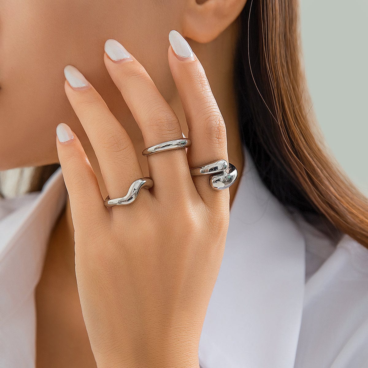 Geometric 3pcs Gold Plated Waterdrop Open Ring Set - ArtGalleryZen