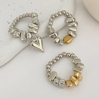 Thumbnail for Geometric 3pcs Heart Charm Irregular Beaded Ring Set - ArtGalleryZen