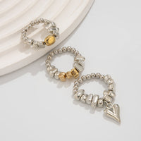 Thumbnail for Geometric 3pcs Heart Charm Irregular Beaded Ring Set - ArtGalleryZen