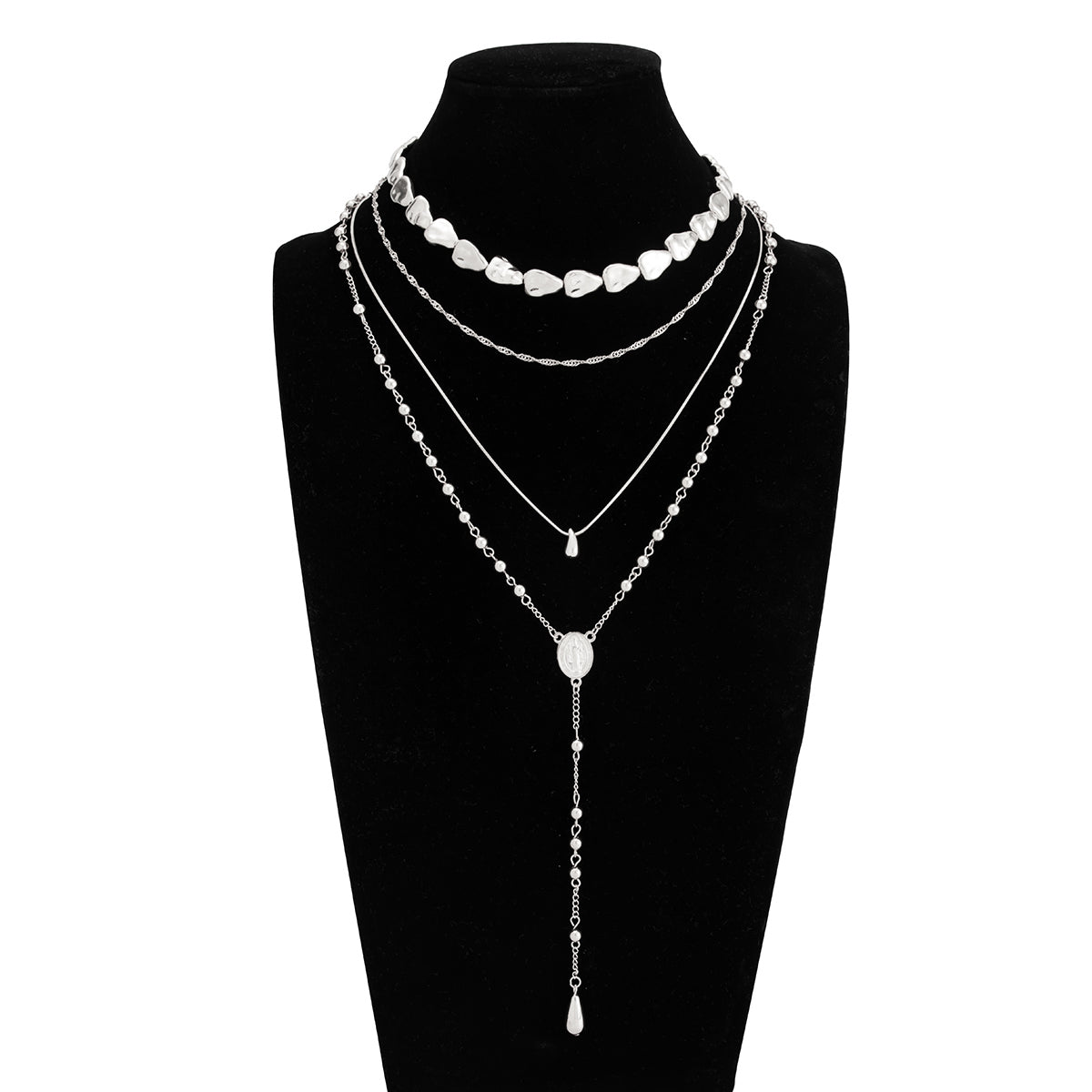 Geometric 4pcs Gold Silver Plated Waterdrop Pendant Y Necklace Set - ArtGalleryZen