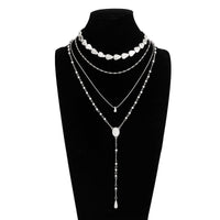 Thumbnail for Geometric 4pcs Gold Silver Plated Waterdrop Pendant Y Necklace Set - ArtGalleryZen