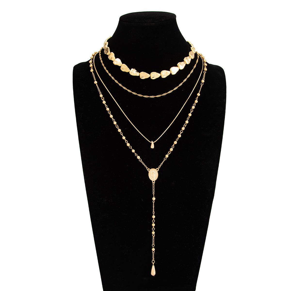Geometric 4pcs Gold Silver Plated Waterdrop Pendant Y Necklace Set - ArtGalleryZen