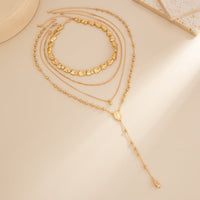 Thumbnail for Geometric 4pcs Gold Silver Plated Waterdrop Pendant Y Necklace Set - ArtGalleryZen