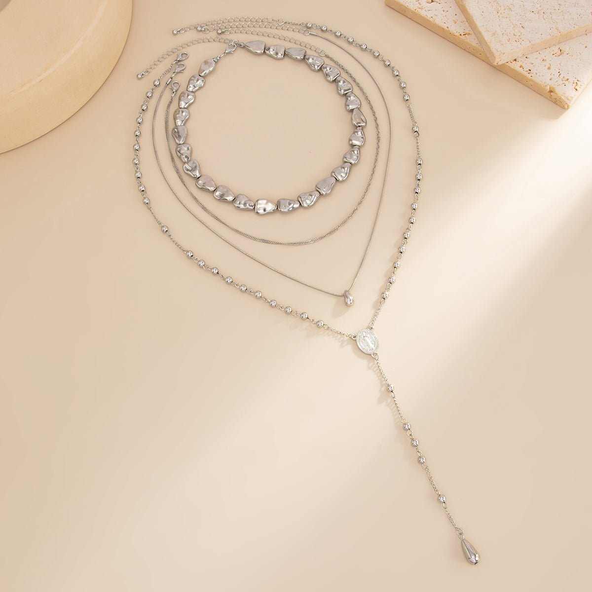 Geometric 4pcs Gold Silver Plated Waterdrop Pendant Y Necklace Set - ArtGalleryZen