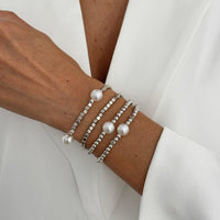Thumbnail for Geometric 4pcs Gold Silver Tone Pearl Square Beaded Bracelet Set - ArtGalleryZen