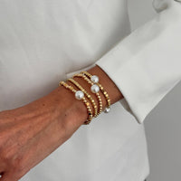 Thumbnail for Geometric 4pcs Gold Silver Tone Pearl Square Beaded Bracelet Set - ArtGalleryZen