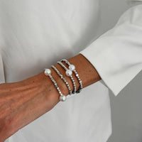 Thumbnail for Geometric 4pcs Gold Silver Tone Pearl Square Beaded Bracelet Set - ArtGalleryZen