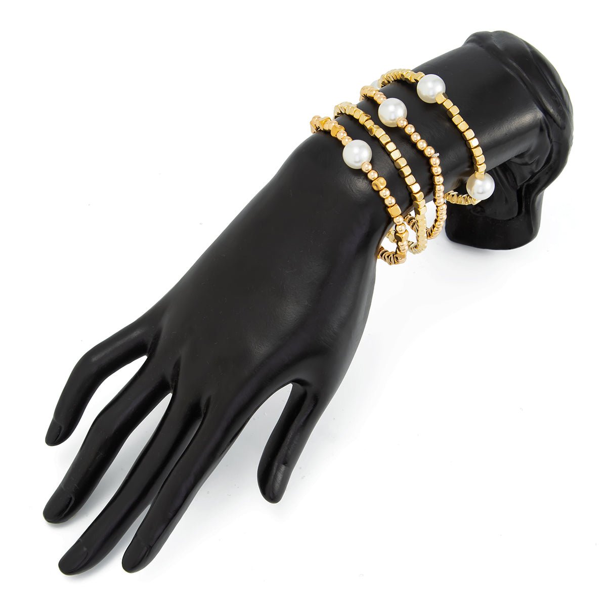 Geometric 4pcs Gold Silver Tone Pearl Square Beaded Bracelet Set - ArtGalleryZen