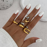 Thumbnail for Geometric 4pcs Two Tone Waterdrop Ring set - ArtGalleryZen