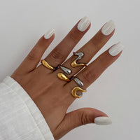 Thumbnail for Geometric 4pcs Two Tone Waterdrop Ring set - ArtGalleryZen