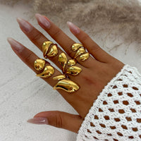 Thumbnail for Geometric 5pcs Chunky Glossy Waterdrop Ring Set - ArtGalleryZen