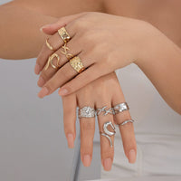 Thumbnail for Geometric 5Pcs Chunky Hammered Stackable Open Ring Set - ArtGalleryZen