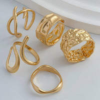 Thumbnail for Geometric 5Pcs Chunky Hammered Stackable Open Ring Set - ArtGalleryZen