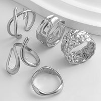Thumbnail for Geometric 5Pcs Chunky Hammered Stackable Open Ring Set - ArtGalleryZen
