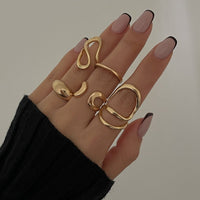 Thumbnail for Geometric 5pcs Hollow Curved Pattern Stackable Ring Set - ArtGalleryZen