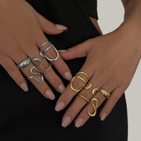 Thumbnail for Geometric 5pcs Hollow Curved Pattern Stackable Ring Set - ArtGalleryZen