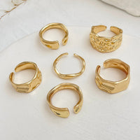 Thumbnail for Geometric 6pcs Gold Silver Plated Textured Open Ring Set - ArtGalleryZen