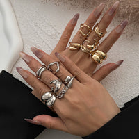 Thumbnail for Geometric 6pcs Irregular Curved Waterdrop Open Ring Set - ArtGalleryZen