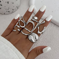 Thumbnail for Geometric 6pcs Irregular Waterdrop Chunky Ring Set - ArtGalleryZen