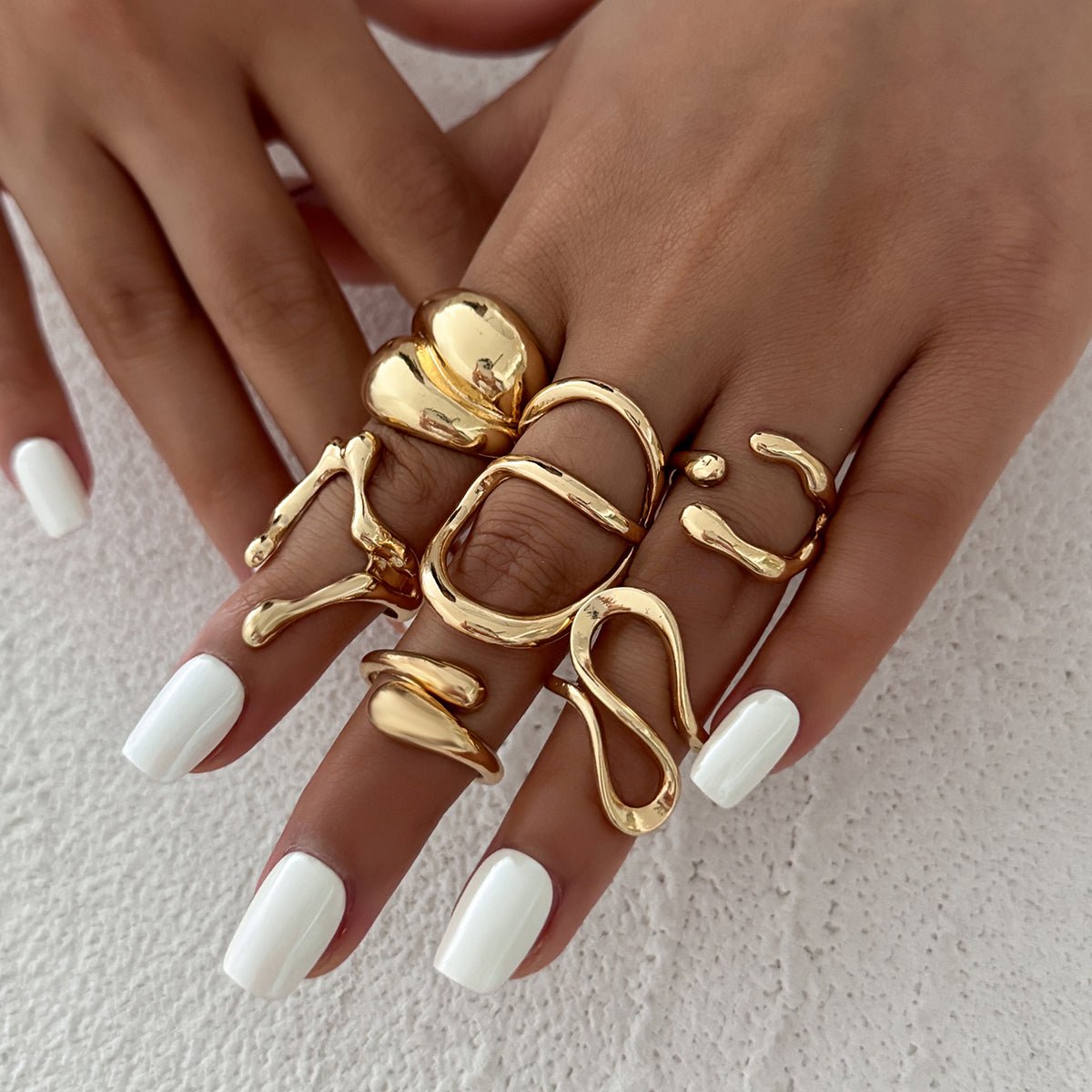 Geometric 6pcs Irregular Waterdrop Chunky Ring Set - ArtGalleryZen