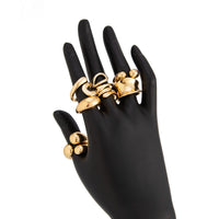 Thumbnail for Geometric 7pcs Gold Silver Tone Chunky Hollow Waterdrop Ring Set - ArtGalleryZen