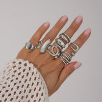 Thumbnail for Geometric 7pcs Irregular Curved Chunky Hollow Ring Set - ArtGalleryZen