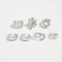 Thumbnail for Geometric 7pcs Irregular Curved Chunky Hollow Ring Set - ArtGalleryZen