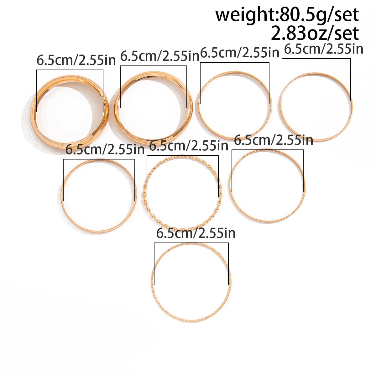 Geometric 8 Pieces Gold Silver Tone Bangle Bracelet Set - ArtGalleryZen