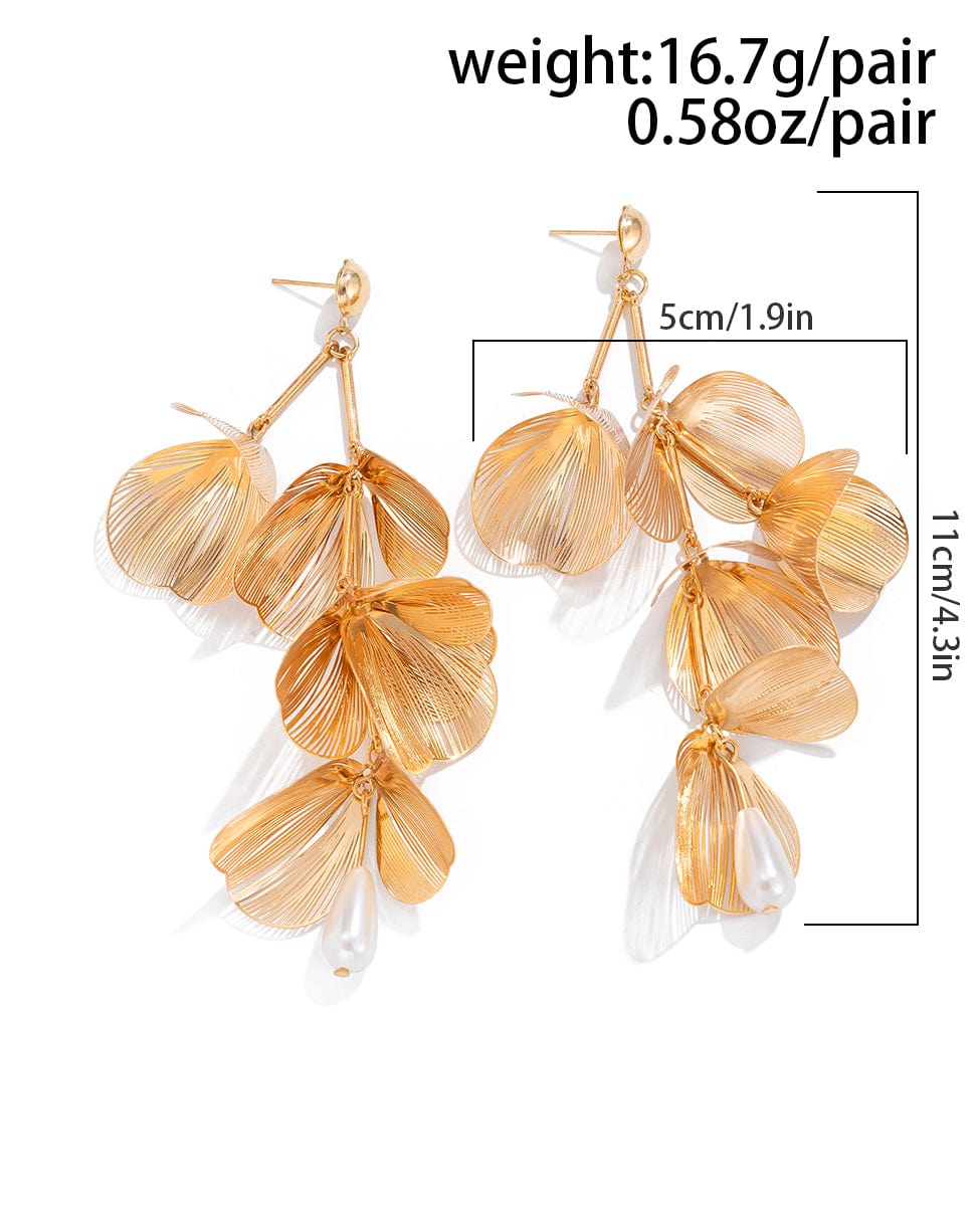 Geometric Abstract Chunky Dangling Floral Pearl Earrings - ArtGalleryZen