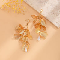 Thumbnail for Geometric Abstract Chunky Dangling Floral Pearl Earrings - ArtGalleryZen