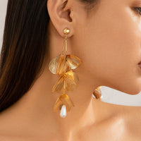 Thumbnail for Geometric Abstract Chunky Dangling Floral Pearl Earrings - ArtGalleryZen
