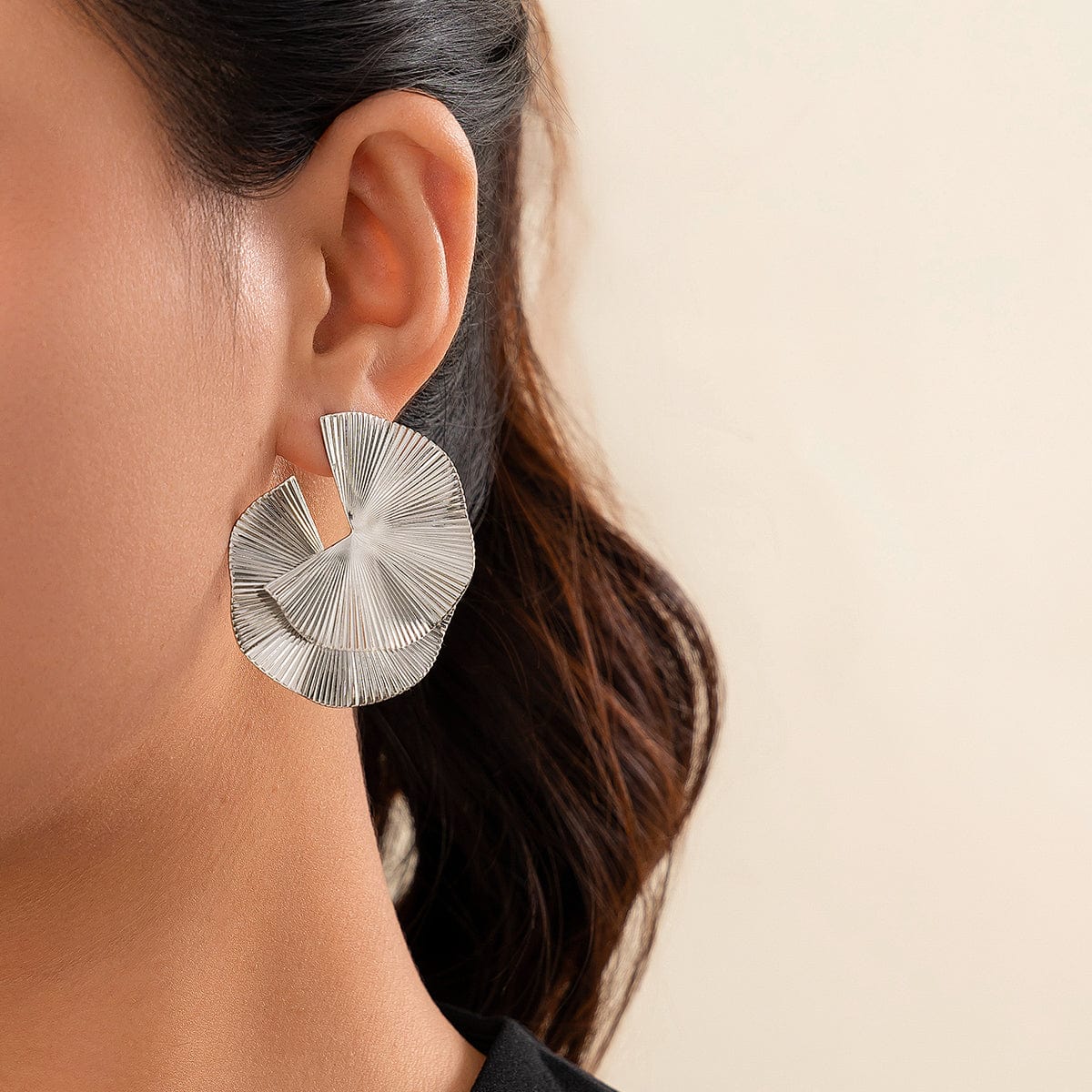 Geometric Double Layer Fan Shaped Earrings - ArtGalleryZen