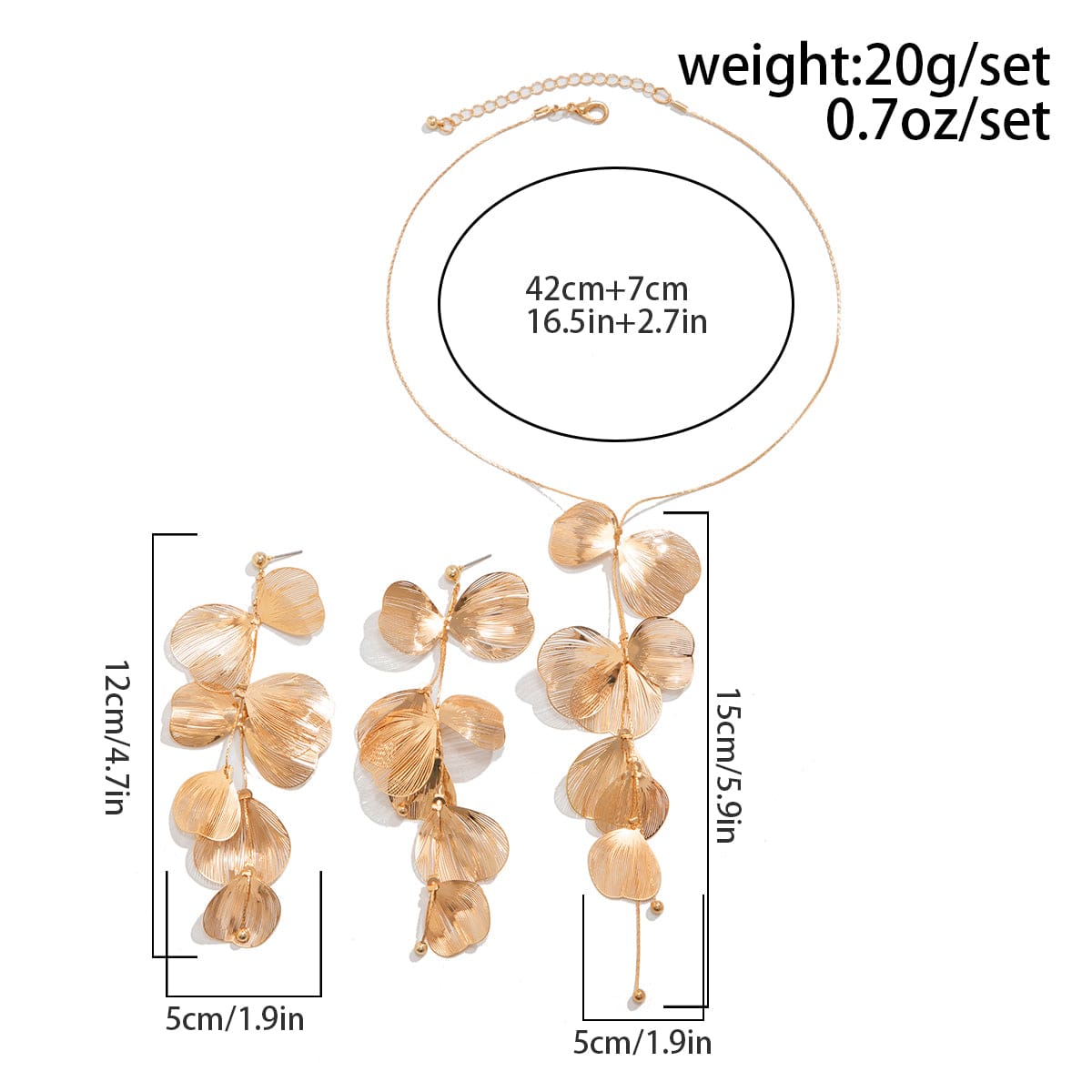 Geometric Abstract Gold Silver Tone Leaf Pendant Earrings Necklace Set - ArtGalleryZen