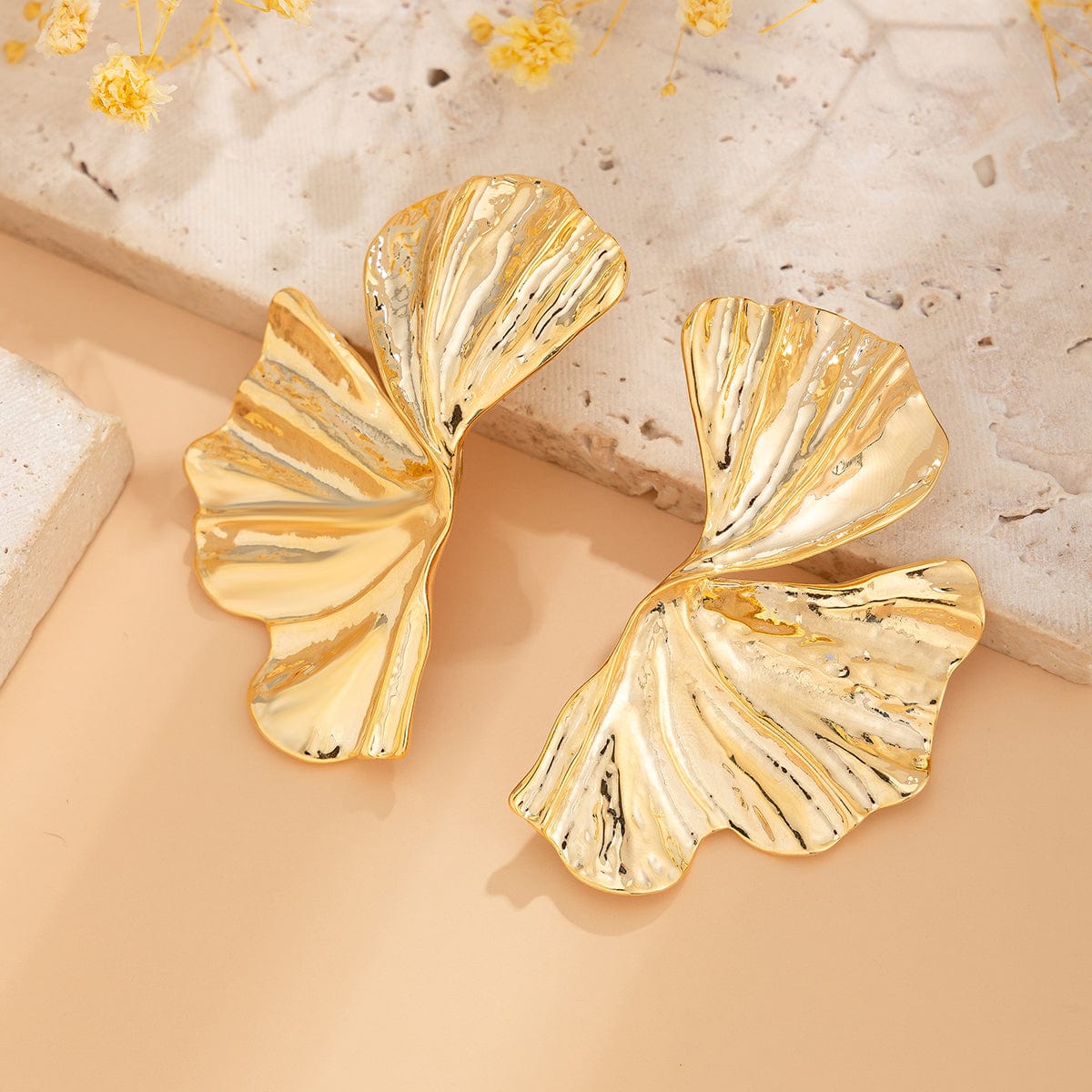 Geometric Abstract Lotus Leaf Earrings - ArtGalleryZen