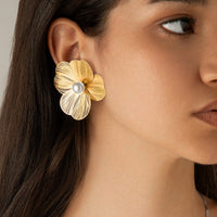 Thumbnail for Geometric Abstract Pearl Floral Pattern Earrings - ArtGalleryZen