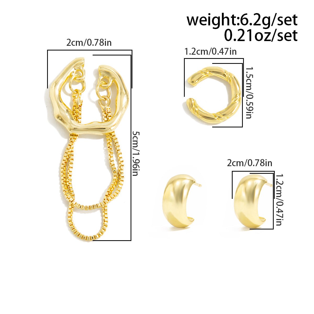 Geometric C Shaped Tassel Ear Cuff Earrings Set - ArtGalleryZen