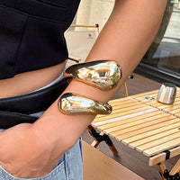 Thumbnail for Geometric Chunky Gold Silver Plated Glossy Open Bangle Bracelet - ArtGalleryZen
