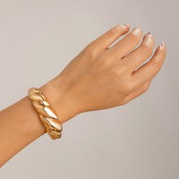 Thumbnail for Geometric Chunky Gold Silver Plated Water Ripple Bangle Bracelet - ArtGalleryZen
