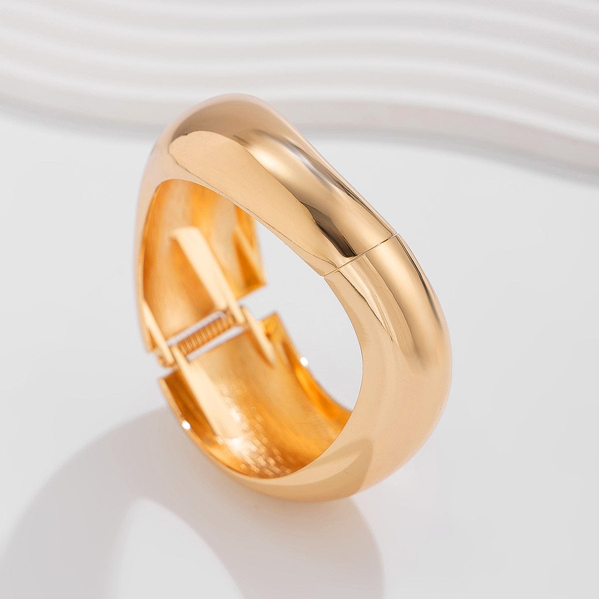 Geometric Chunky Gold Silver Tone Curved Wide Cuff Bangle Bracelet - ArtGalleryZen
