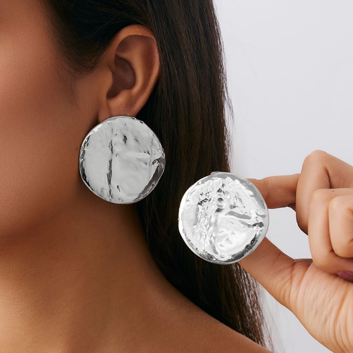 Geometric Chunky Moon Stud Earrings - ArtGalleryZen