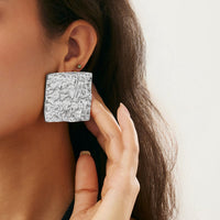 Thumbnail for Geometric Chunky Pleated Square Stud Earrings - ArtGalleryZen