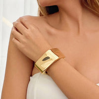 Thumbnail for Geometric Chunky Square Wide Cuff Bangle Bracelet - ArtGalleryZen